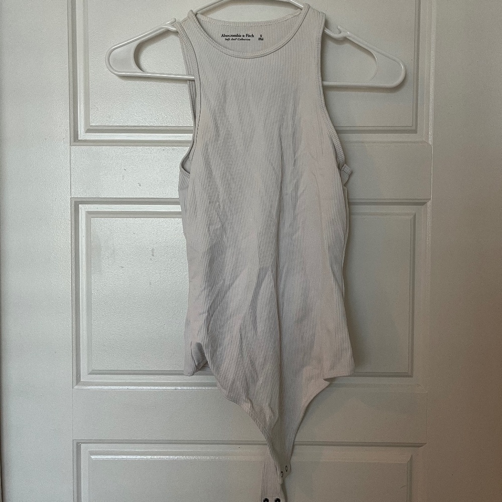 Abercrombie & Fitch White Seamless Ribbed High Neck Bodysuit
